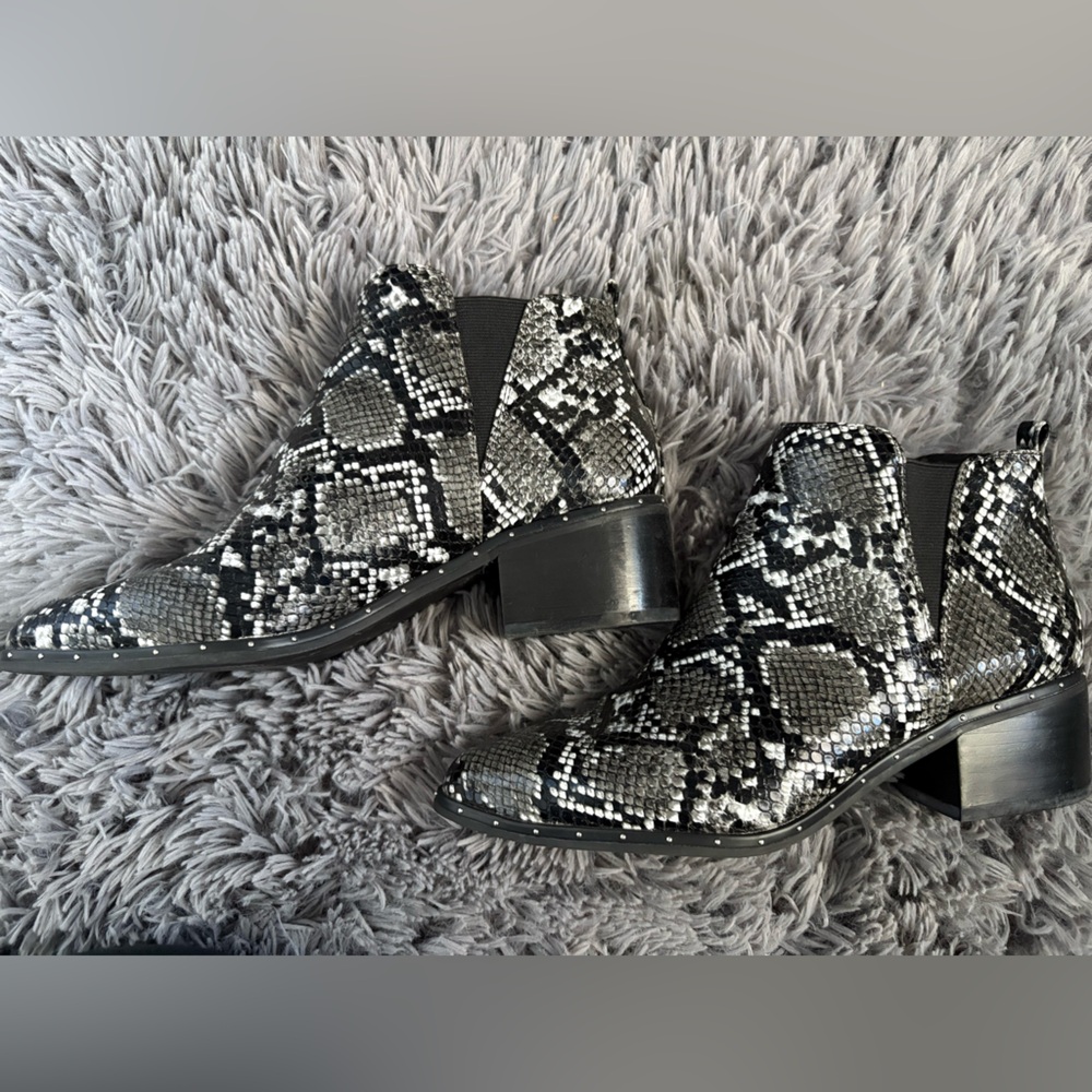Bar III Black and Gray Snake Print Ankle Booties